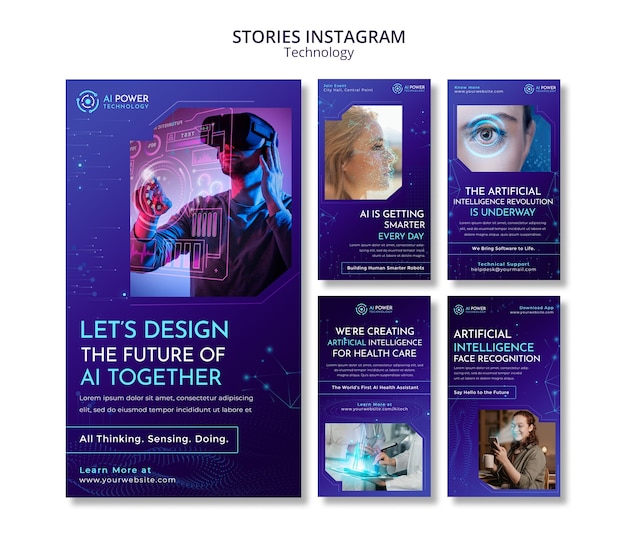 PSD gratuito progettazione di modelli di storie di instagram di tecnologia