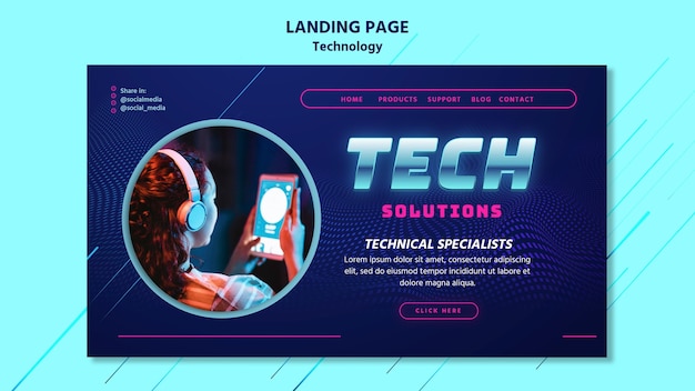 Free PSD technology landing page template with photo