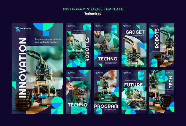 PSD gratuito set di storie sui social media tecnologici