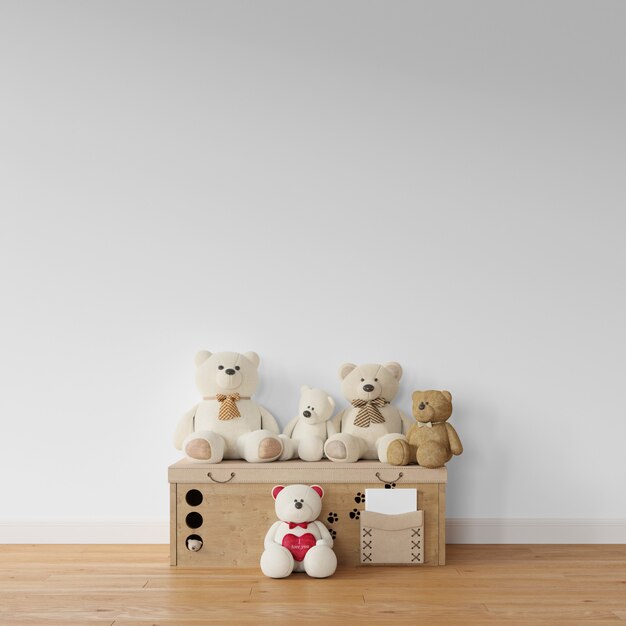 teddy bear collection on wooden box