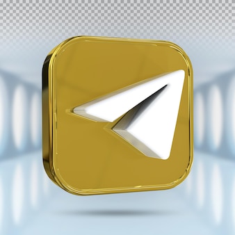 Иконка логотипа телеграммы 3d социальные сети в золотом современном стиле