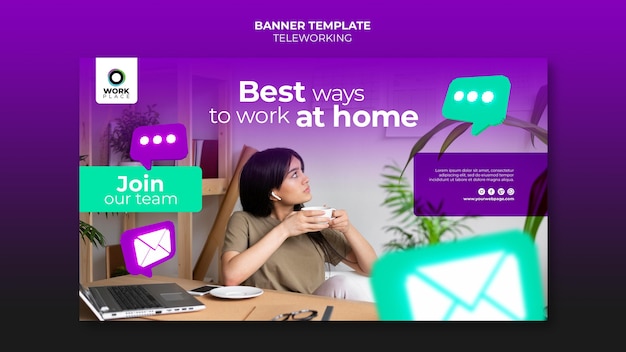 Teleworking banner design template