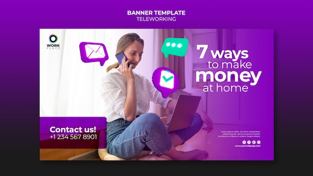 Free PSD teleworking banner design template