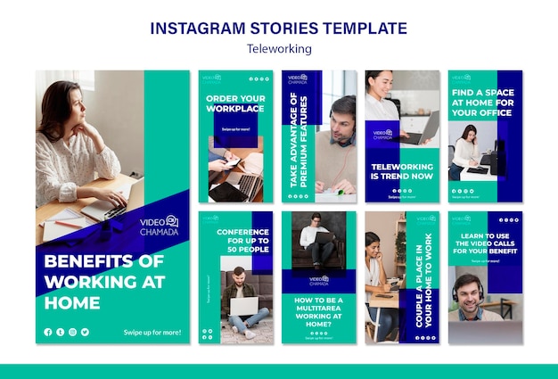 PSD gratuito modello di storie instagram di telelavoro