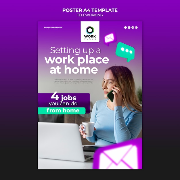 Teleworking poster design template