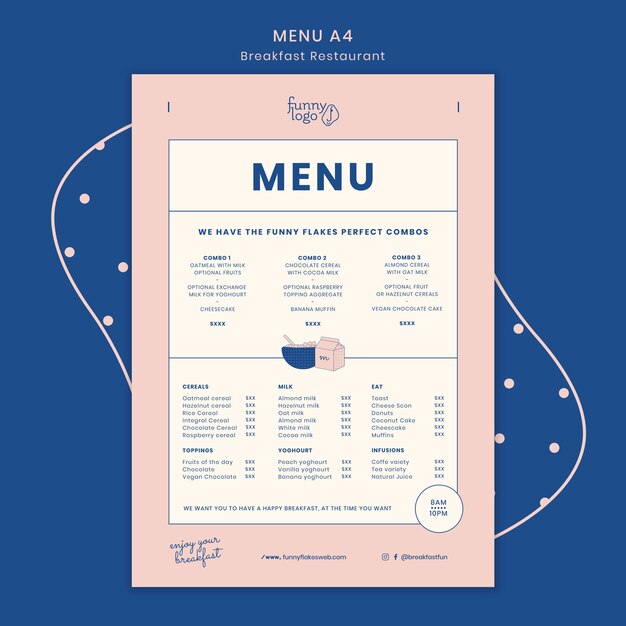 Template concept for restaurant menu