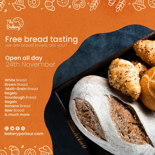 무료 PSD 빵 제품 홍보를위한 템플릿 디자인