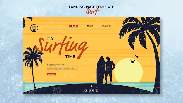無料PSD サーフィン時間のあるランディングページのテンプレート