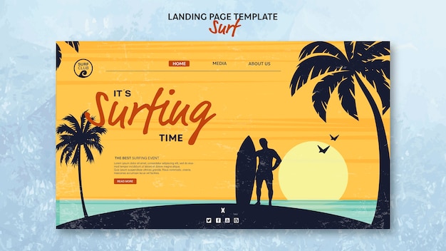 Free PSD template for landing page with surfing time