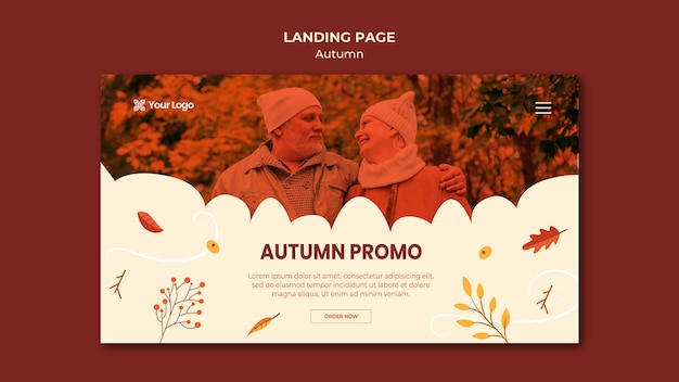 Modello per landing page con accogliente stagione autunnale