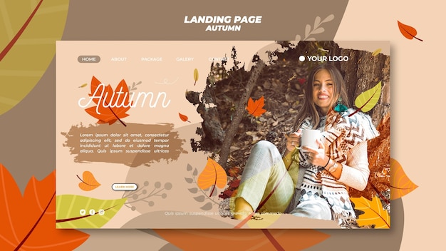 Template for landing page with welcoming the autumnal season