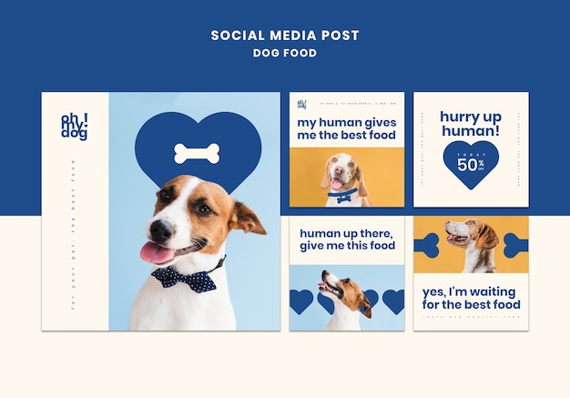 Modello per post di social media con cibo per cani