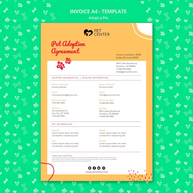 無料PSD ペット請求書を採用したテンプレート