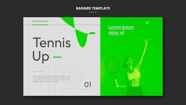 Modello di banner orizzontale di gioco di tennis con stile verde neon