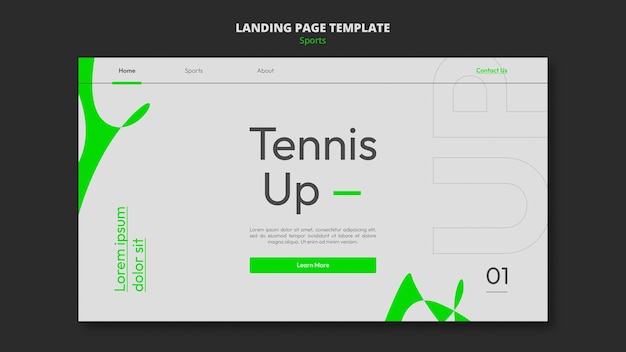 PSD gratuito modello di pagina di destinazione del gioco di tennis con stile verde neon