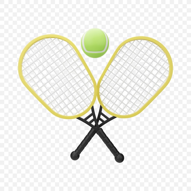 테니스 라켓과 공 스포츠 장비 아이콘 격리 된 3d 렌더링 그림