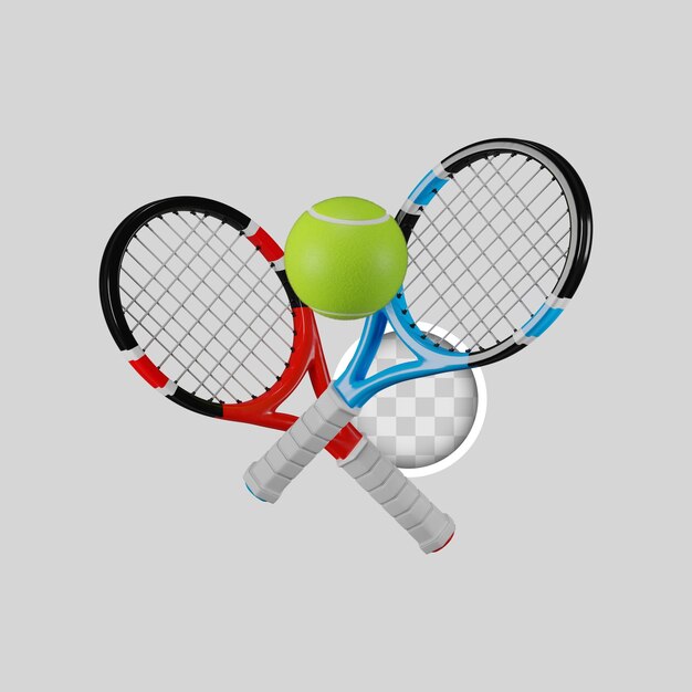 Tennis rackets with ball 3d illustration