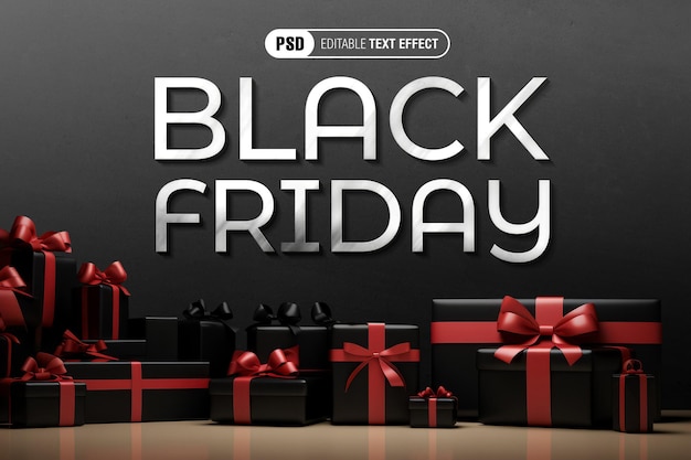 Free PSD tex effect in a room with red and black gifts isolated on a dark background