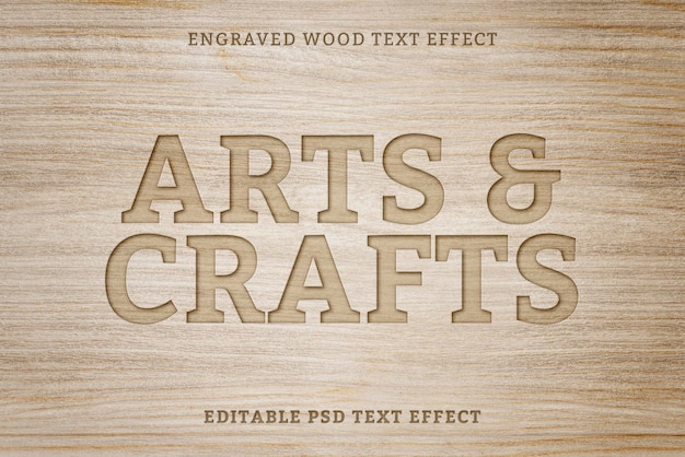 Text effect psd, engraved wood high quality template