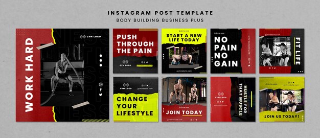 Texture body building instagram posts template