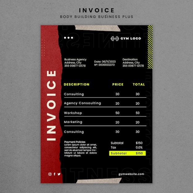 Free PSD texture body building invoice template