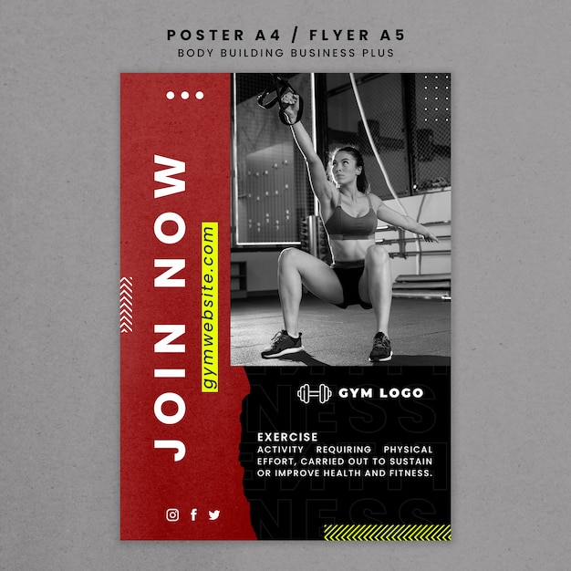 Body Building Poster Template with Texture – Free PSD Download