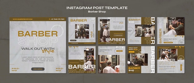 Free PSD textured barber shop  instagram post