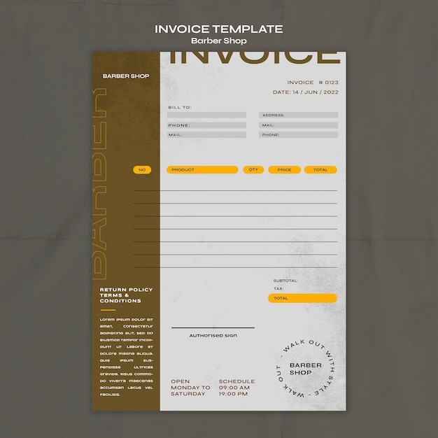 Textured barber shop invoice template