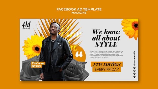 Free PSD textured magazine facebook template with flowers