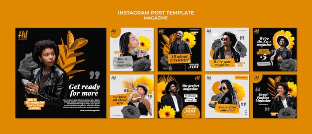 PSD gratuito set di post di instagram per riviste strutturate