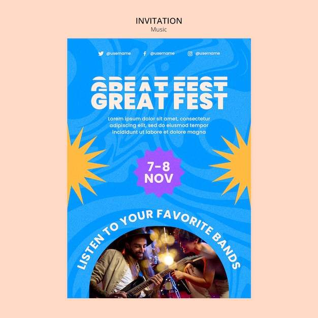 Textured Music Festival Invitation Template – Free PSD Download