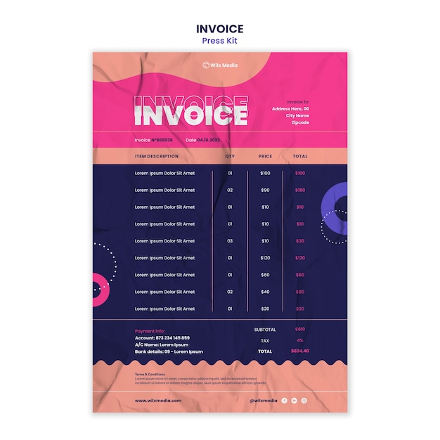 Free PSD textured press kit invoice template