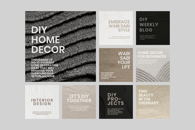 Textured social media template psd for interior company in minimal style