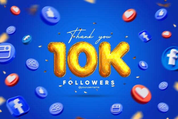 Free PSD thank you on 10k social media banner for friends and followers for facebook