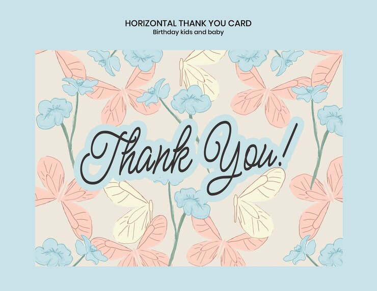無料PSD 蝶と花の感謝カード