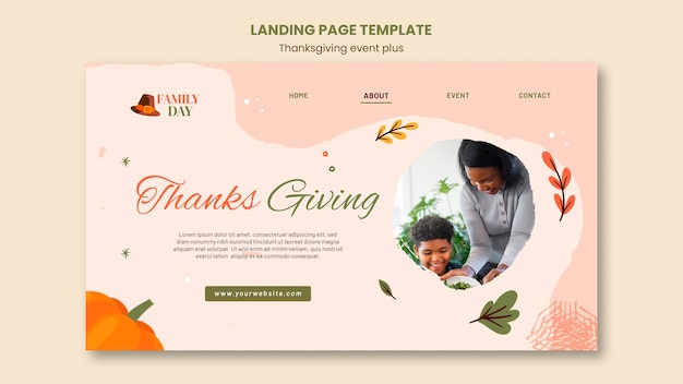PSD gratuito modello di pagina di destinazione per la celebrazione del ringraziamento