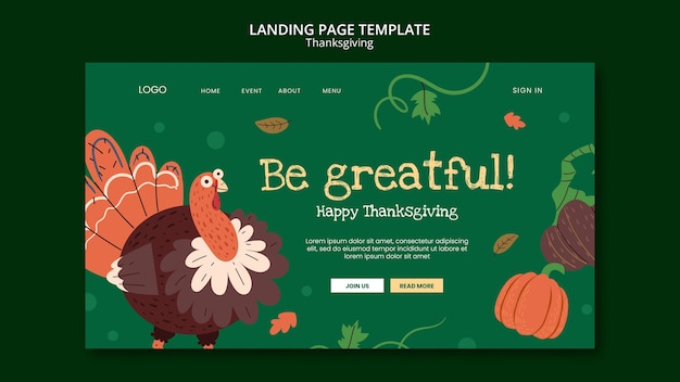 Free PSD thanksgiving celebration landing page