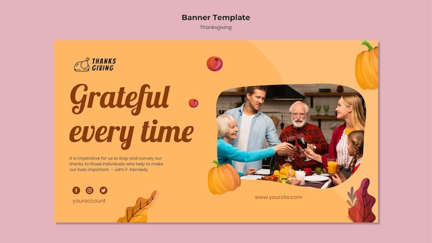 Thanksgiving day banner template with autumn details