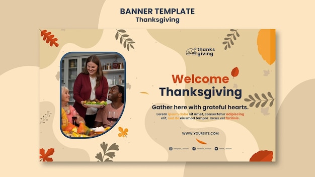 Free PSD thanksgiving day banner template with leaves