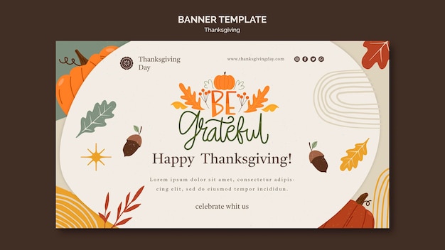 Free PSD thanksgiving day horizontal banner template with autumnal details