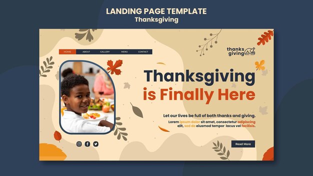 Thanksgiving day landing page template with leaves