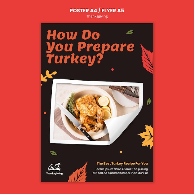 Thanksgiving day poster template with autumn leaves