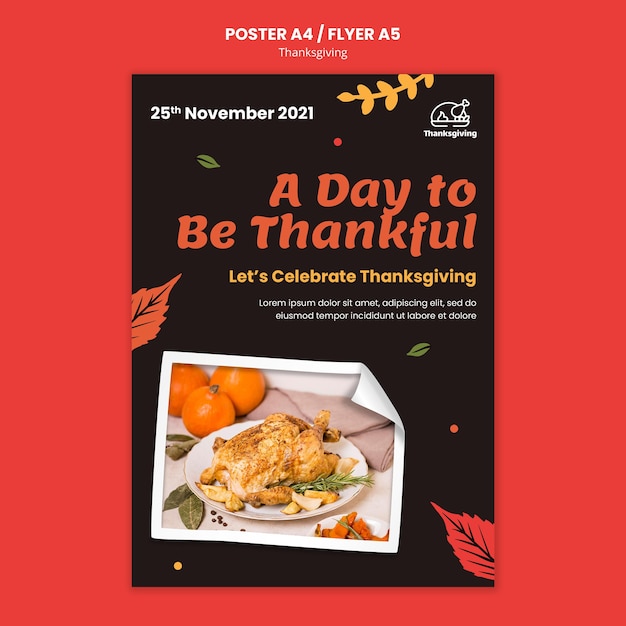 Free PSD thanksgiving day poster template with autumn leaves