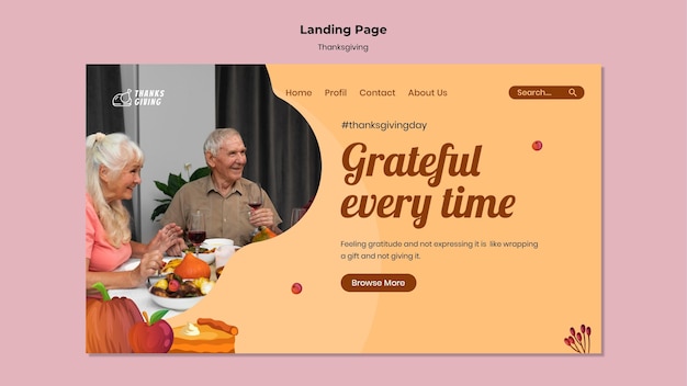 秋の詳細が記載された感謝祭のランディングページテンプレート