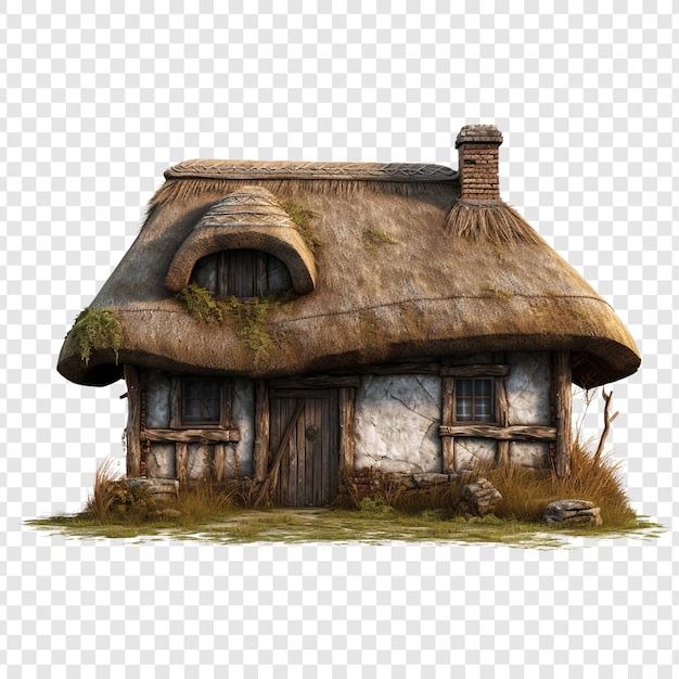 Thatched roof cottage house isolated on transparent background