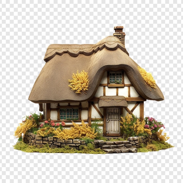 Thatched roof house isolated on transparent background