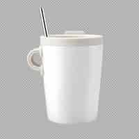 Free PSD thermos mug with straw isolated on background