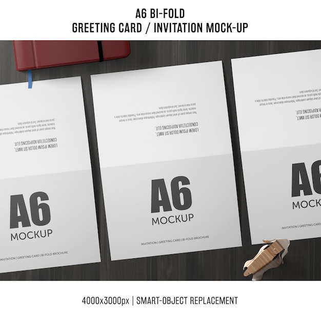 Three A6 Bi-Fold Invitation Card Mockup Free PSD Download