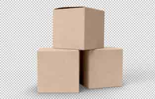 Free PSD three cardboard boxes on transparent background