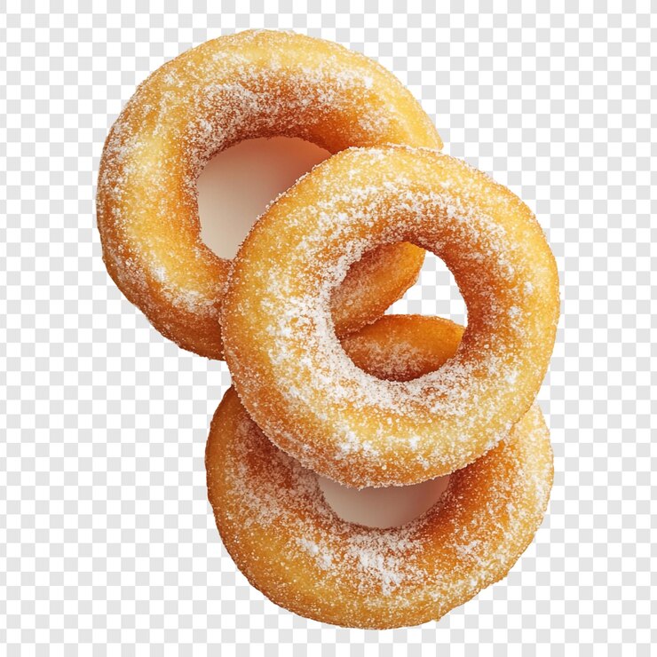 Free PSD three delicious powdered sugar donuts